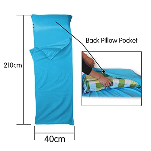 Kaket Sleeping Bag Liner 210 x 70 cm, Camping Sleep Bag Liner with Pillow Slot, Portable Lightweight Travel Sheet for Camping Hostels Picnic Hiking (Sky Blue) — view 2