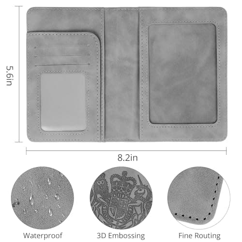 Cinocratic Passport Holder for Travel Accessories,RFID Blocking PU Leather Passport Cover Wallet Card Case for Men and Women (Grey) — view 3