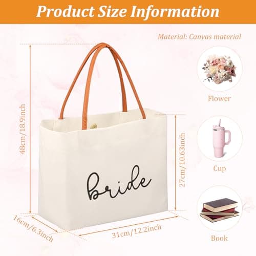 VAVPUP Bride Tote Bag Bride to be Gifts for Bridal Shower,Engagement,Wedding,Bachelorette Party,Honeymoon,Beach,Travel(Beige,1pcs) — view 2