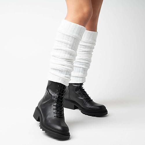 Ateena Wool Knit Long Leg Warmers for Women and Girls, Ankle Cuffs Heaters, Max Calves Circumference -17.6" (L/XL) Length-23.6", White — view 4