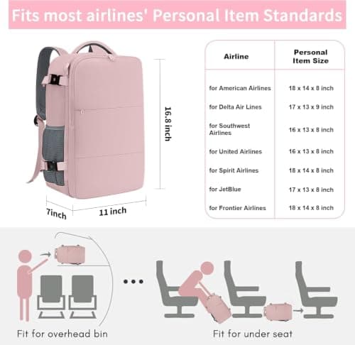 Pink Travel Backpack for Women, 15.6 Inch TSA Flight Approved Laptop Carry On Backpack with Shoe Pouch & Water Bottle Pocket, Casual Daypack for Weekender Business Hiking Nurse Use — view 3