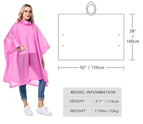 GUKOY Reusable Rain Ponchos for Adults, 2 Pcs Raincoats (Pack of 1) Emergency for Women Men with Hood Pink — view 2