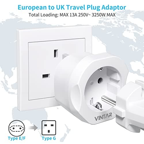 VINTAR EU to UK Plug Adapter 2 Pack, 2 Pin to 3 Pin Adapter Plug UK, White — view 3