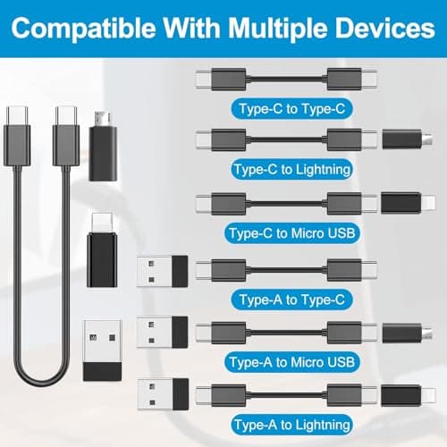 Multi USB Charging Adapter Cable Kit, 2-in-1 USB-C to USB-A Conversion Set, Includes USB-C /8-Pin Connector/ Micro USB Adapters, 60W Fast Charging Travel & Office Essential for Android and iOS Devices — view 4