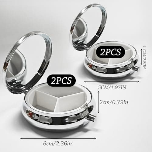 4 Pcs Small Metal Pill Box Set, Portable Pill Case with 3 Compartments for Vitamins Medicines Fish Oil, Cute Roud Dispenser with Mirror for Travel Daily, Moisture Proof Medicine Vitamin Organizer — view 2