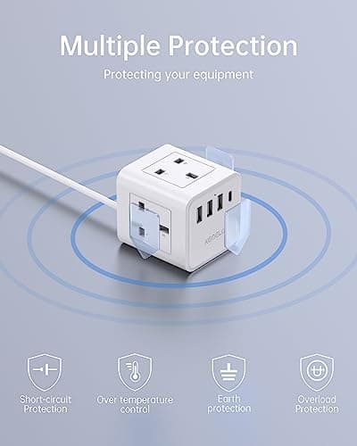 Cube Extension Lead with USB, 4 Way (13A/3250W) Plug Extension Socket, Child Safety Extension Cord,White Cube Power Strip,3M Extension Cords for Home Dorm Office — view 4