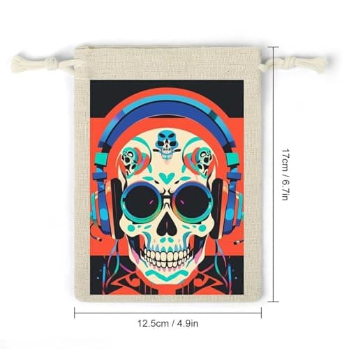 Punk Rock Earphones Skull 8 Pack Drawstring Bag, Cotton Hemp Bunches Pocket — view 3