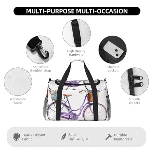 Lavender Bicycles Large Capacity Travel Storage Bag Lightweight Hand Carry Bag Overnight Storage Bag Unisex Travel Bag — view 5