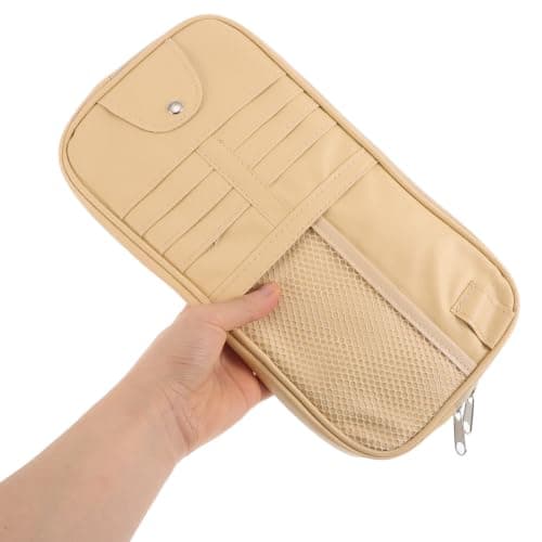 Toyvian Car Sun Visor Organizer Beige Sunglasses Holder PU Pouch — view 4