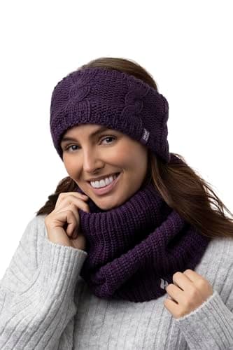 HEAT HOLDERS - Ladies Thick Winter Warm Fleece Lined Chunky Knit Thermal Neck Warmer (One Size, Purple (Chunky)) — view 4
