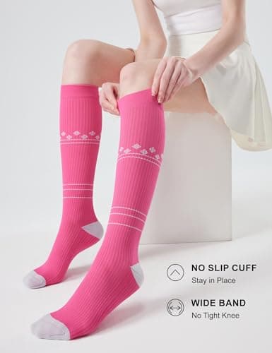 FITRELL 3 Pairs Compression Socks for Women and Men 20-30 mmHg Travel Flight Socks Medical Knee High Socks for Sport, Flying, Carers, Nurse, Pregnant Women, Varicose Veins, Mint Green+Pink+Blue, S/M — view 4