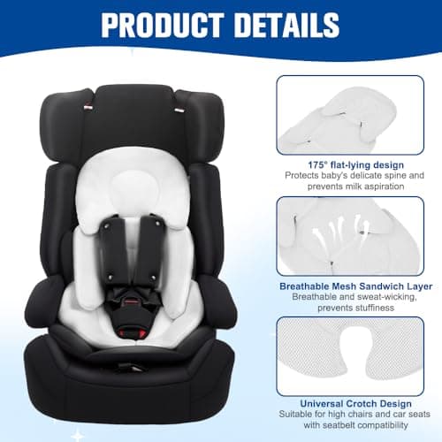 AVCXEC Universal Pushchair Reducer, Universal Pushchair Seat Reducer, Seat Reducer, Comfortable and Breathable, for Body and Head Support (White) — view 3