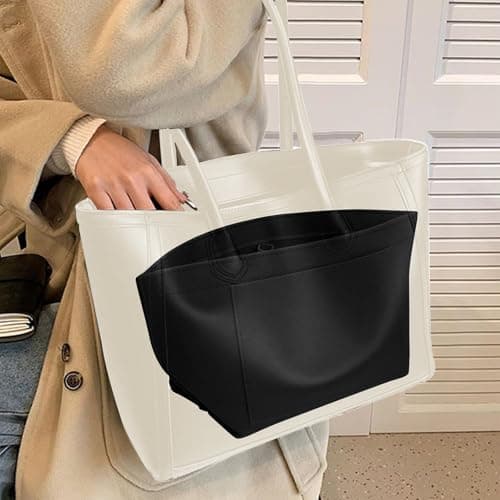 HYEPNED Bag Wallet Insert Organizer, Multi-Pocket Felt Tote for Inserting Wallet, Folding Tote Bag Organizer Insert for Longchamp (Black, L) (L) — view 3