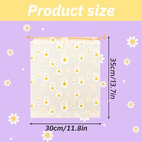 Tabanzhe 5 PCS Daisy Flower Pattern Drawstring Storage Bag,Reusable Clothes Space Bags,Waterproof Ziplock Shoe Bags,Large Size Portable Shoes Bag — view 2