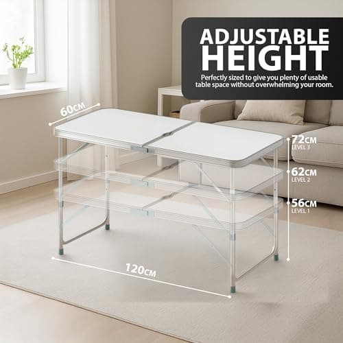 ZENO Folding Table 4FT 1.2M | Camping Table | Adjustable & Portable Folding Tables Great for Garden, Picnic, Party, BBQ, Office | Aluminium Camping Tables That Fold Up With Parasol Hole — view 3