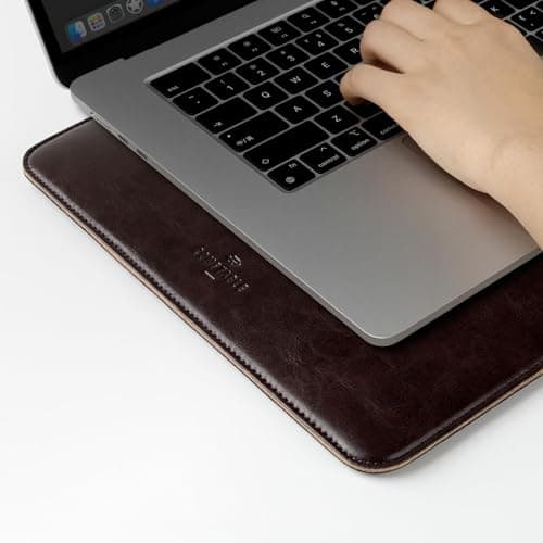 Comfyable Laptop Sleeve 14 Inch Precisely Compatible with MacBook Pro M5 Pro/Max 2026 A3426 A3427 M4 M3 M2 M1, Faux Leather Cover Case 14 in, Dark Brown — view 5