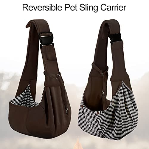 PETLOFT Puppy Sling, Dog Sling, Cat Sling, Adjustable Puppy Sling Carrier with Collar Hook for Small Pets up to 4.5kg, Brown — view 5