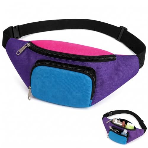 80s Retro Neon Bum Bag for Women Men, Bright Bumbag with 2 Zipped Pockets, Adjustable Waist Bag Crossbody Fanny Pack for Festivals Raves Fancy Dress Travel, 80s Accessories for Women
