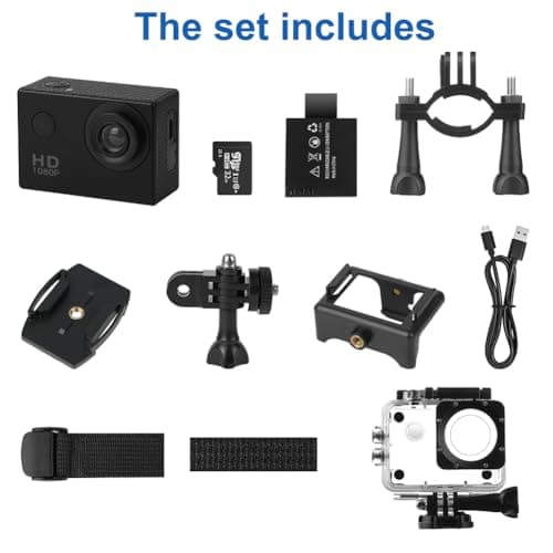 Aolso Action Camera with 32GB microSD Memory Card, 1080P 30FPS 30m Waterproof Underwater Camera, 170° Wide Angle Helmet Camera with Accessories Kit — view 2