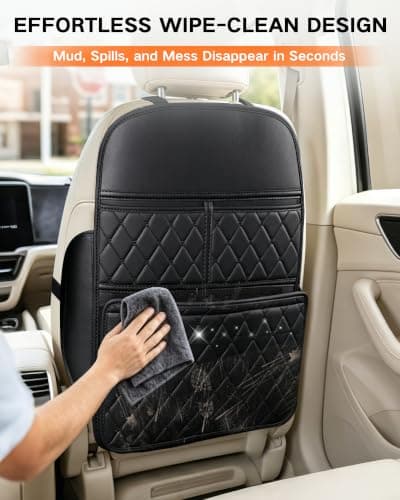 Leather Car Seat Organiser 2 Pack,Premium Back Seat Protector & Storage Net — view 6