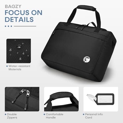 BAGZY 40x30x15cm Underseat Cabin Bag Luggage Foldable Travel Bag 20L Waterproof Holdall Hand Luggage Case Nylon Carry on Luggage Weekend Duffle Gym Bags Baggage Organiser Storage for Women Men Black — view 5