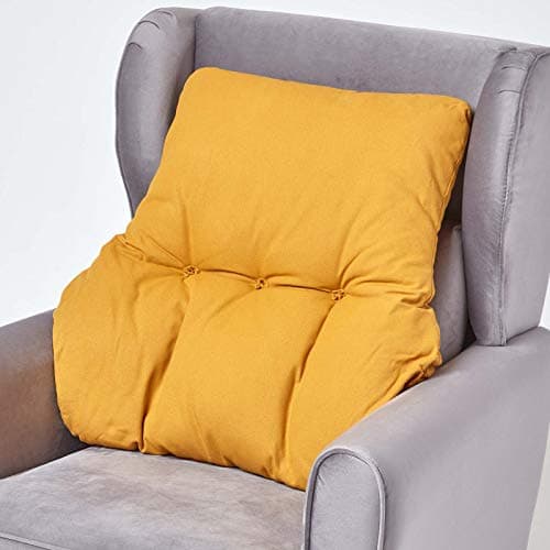 HOMESCAPES Mustard Yellow Back Support Cushion Thick Lumbar Cushion for Armchair, Desk Chair or Sofa Soft 100% Cotton Orthopaedic Posture Cushion, 15cm Deep
