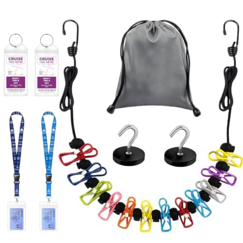 Magnetic Clothesline for Cruise Ship Approved 2026 Cruise Essentials, Travel Washing Line with 2 Magnetic Hooks for Cruise Cabins, Travel Clothes Line with 2 Luggage Tags for Cruise Ship, Indoor, RV