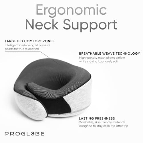 Proglobe Neck Pillow for Travel, Memory Foam, Long Haul Flights, Grey — view 3