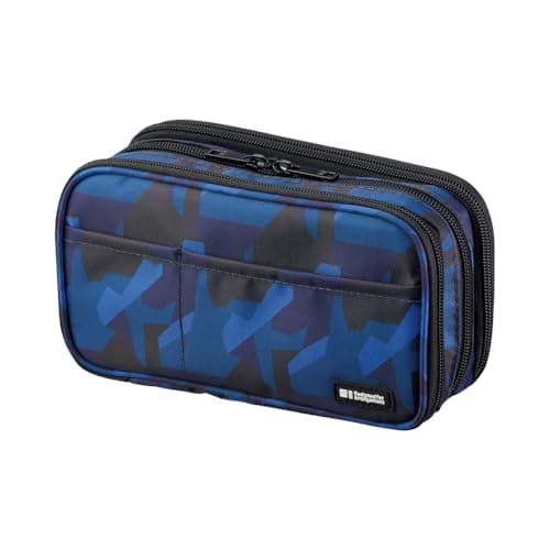 LIHITLAB Large Capacity Triple Zipper Pencil Case For School Office College, Big Capacity 8 Compartments Pencil Bag Holder Adults Teen Boys Girls, Travel Cosmetics Storage, Navy Camo (A7556-132)