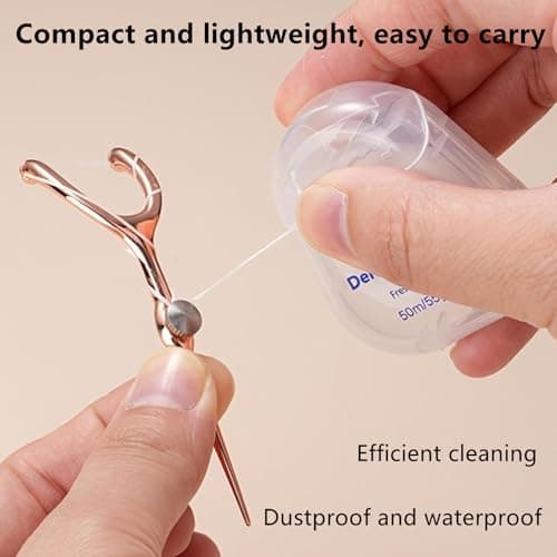 DKJEkdje Portable Toothpicks Pocket Set, Reusable Tooth Picks Flossers Dental Floss Picks Travel Tooth Picker Teeth Cleaning Kit for Adults, Rose Gold — view 4