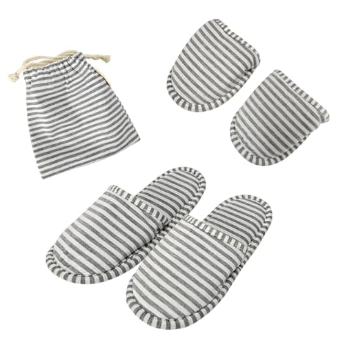 EQLEF Outdoor Travel Foldable Portable Non-Disposable Slipper for Women, Gray Stripes(Grey, UK Footwear Size System, Adult, Women, Numeric Range, Medium, 3.5, 5)