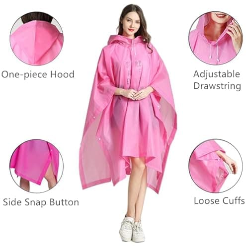GUKOY Reusable Rain Ponchos for Adults, 2 Pcs Raincoats (Pack of 1) Emergency for Women Men with Hood Pink — view 3