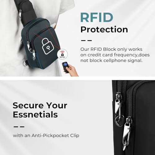 BROADREAM Small Sling Cross Body Chest Bag Shoulder Bags for Men Women,Water Resistant Crossbody Man Bag with Zipper Lock & RFID Blocking — view 3