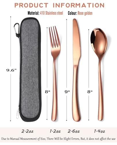 MURRI&MURRDI Stainless Steel Cutlery Set for 1, Reusable Flatware Set with Case, Cutlery Set for Work Stainless Steel Knife Fork Spoon Set 3 Piece (3 Rose Gold) — view 2