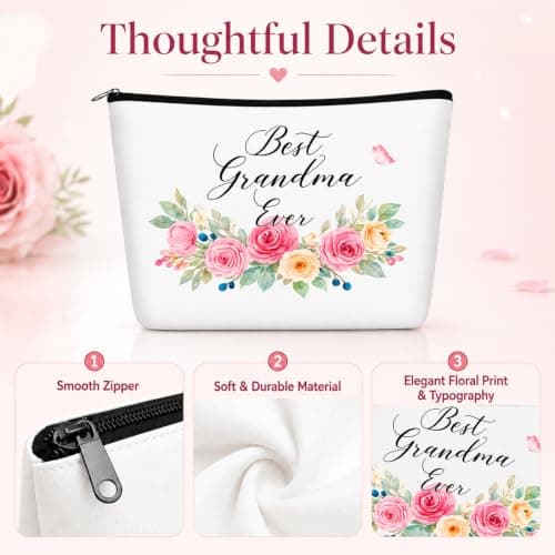 RUHSNJK 2 Piece Grandma Gifts, Watercolor Floral Cosmetic Bag and Heart Keychain, Versatile Presents for Grandmother for Travel Home and Daily Accessory — view 3