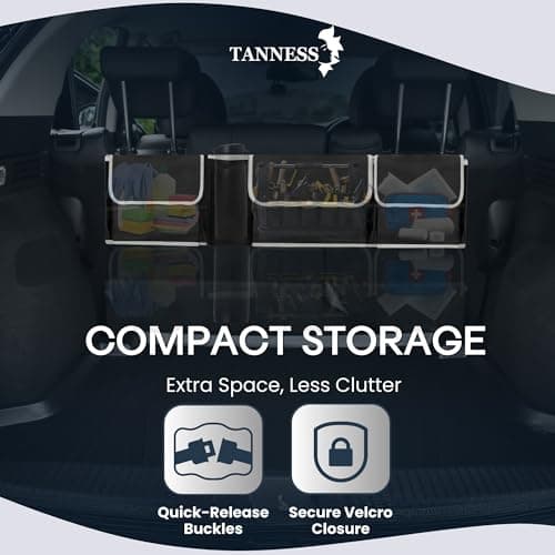 TANNESS Car Boot Seat Organiser with Adjustable Straps - Storage Accessories Organisers - Seat Back Protectors, Medium Large Interior Travel Storage, Foldable Cargo Net Car Backseat Cover Gadgets — view 3