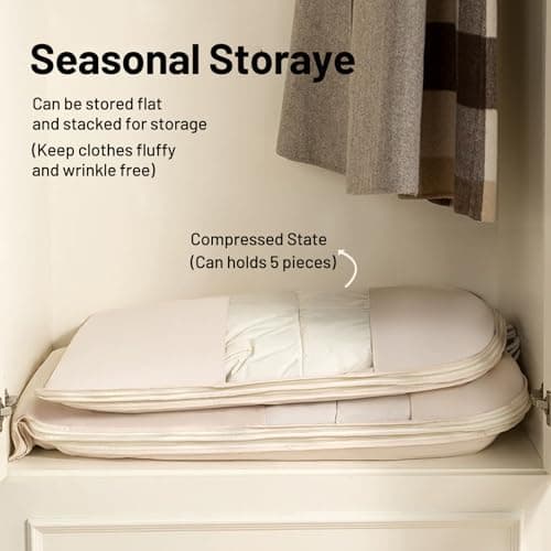 NatureNook Space Saving Hanging Compression Garment Bag with Zipper for Closet Storage, Hanging Clothes Storage Bag, Garment Covers for Coats and Down Jackets, Beige, M — view 5
