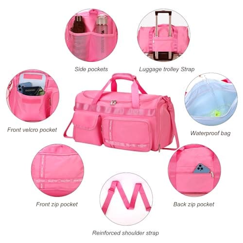 MAXTOP Travel Duffle Bag for Women Carry On Tote Weekender Overnight Bag Large Capacity Duffel Bag with Shoe Compartment,Gym Tote Bag with Dry and Wet Separation Rose — view 5