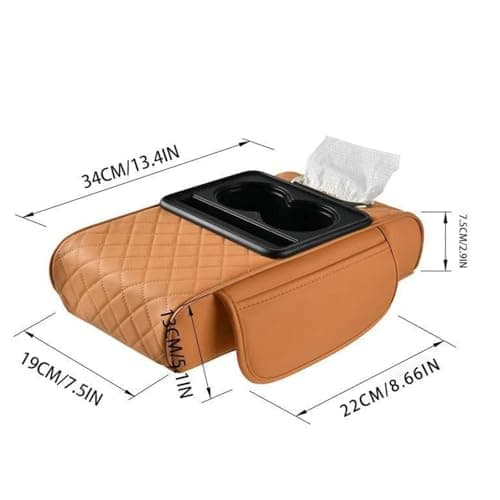 Multifunctional Car Armrest Cushion, Armrest Storage Box, Car Armrest Cover, 5-in-1 Center Console Coverwith 2 Storage Bags Cup Holder, Tissue Box Slot, Phone Slot (Beige) — view 2