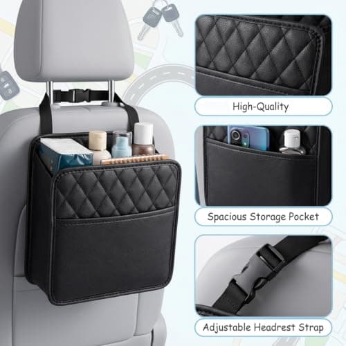 XZSKD Car Storage Organiser, Car Seat Storage Organiser for Family Road Trips and Daily Commutes, Car Tidy with Multiple Pockets, Black Car Seat Organiser with Adjustable Straps for Most Vehicles — view 3