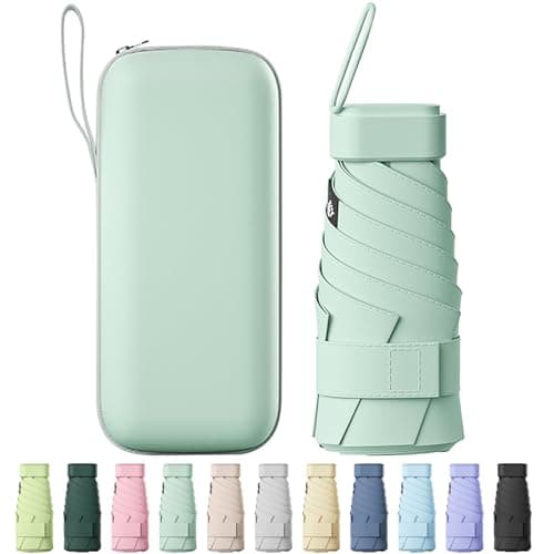 FWHFNB Travel Umbrella Compact, Mini Umbrella, UV Umbrella, Folding Umbrella, UPF 50+ Sun & Rain Protection, With Capsule Case, Small Compact, for Men and Women (Mint Green)