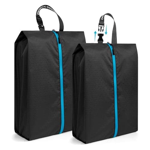 CANBOX Shoe Bags for Travel, 2 PCS Water Resistant Nylon Shoe Pouch with Portable Buckle Handle, Machine Washable Shoe Storage Organizer for Fitness, Home Use