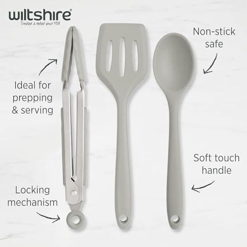 Wiltshire Silicone Mini Kitchen Tongs, Serving Spoon & Turner Set of 3 Grey — view 2