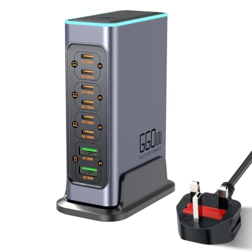 660W USB C Charger 8-Port Fast GaN Charger 140W/100W/30W USB C Charging Station with Colorful Lights Multi Port Power Adapter for Laptop, MacBook Pro, Dell XPS, iPad, iPhone, Samsung