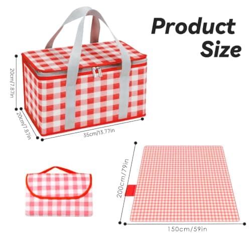 Insulated Picnic Baskets with Large Capacity Picnic Bag and Blanket, Portable Waterproof Beach Bags for Hot or Cold Outdoor Activities, Red — view 3