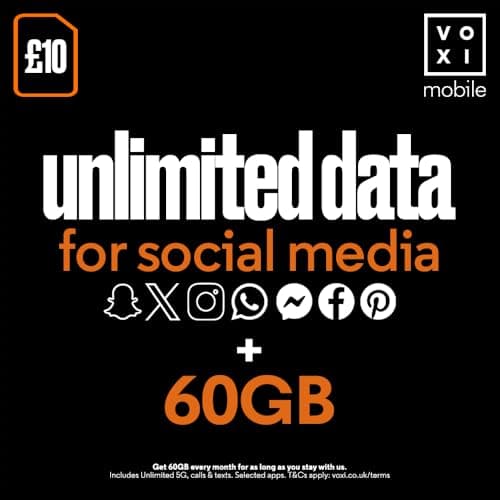 VOXI SIM Card with Endless Social Media, Calls, Texts and Roaming Vodafone LATEST OFFER (£10)