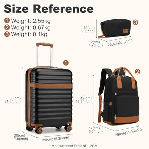 Kono 20 Inch Cabin Luggage Set with Backpack Toiletry Bag (Black/Brown) — view 2