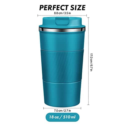 Dycietx Travel Mug with Leakproof Lid, Insulated Reusable Coffee for Hot&Cold Drinks/Tea, Portable Stainless Steel Thermal Takeaway Cup Car/Outdoor/Picnic/ Office/School (510ml Blue), CM03RD — view 2