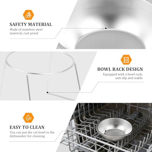2Pcs Elevated Cat Bowls, 15° Tilted Raised Stainless Steel Cat Food and Water Bowl Set Anti-Vomit Neck Protection Pet Feeding Station for Indoor Cats & Small Dogs, Dishwasher Safe — view 6