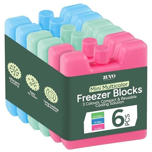 Zuvo Freezer Blocks 6 Pack, Reusable Ice Packs for Coolers, Lunch Boxes